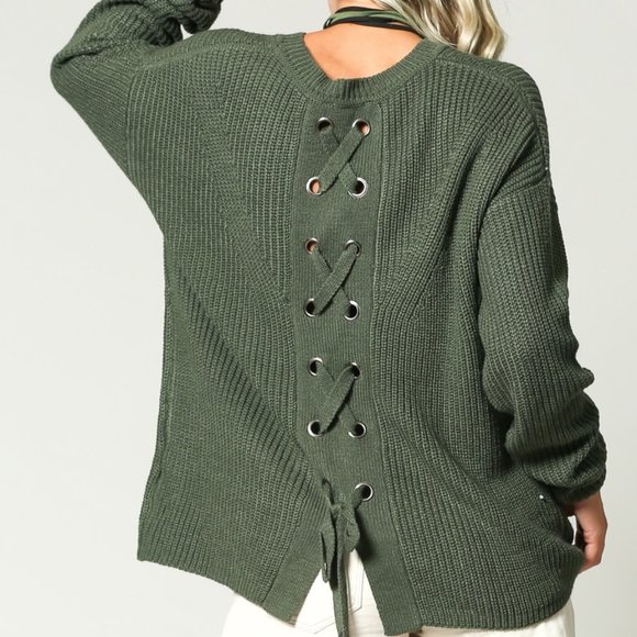 DONATED!!  Olive eyelet lace up pullover sweater - Picture 2 of 6